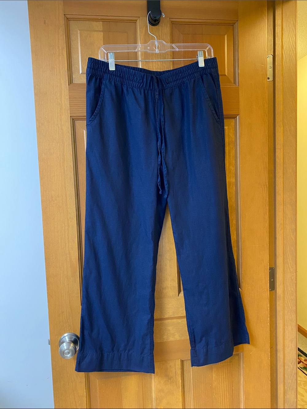 L.L. Bean Women's Navy Wide-Leg Linen Elastic Waist Pants